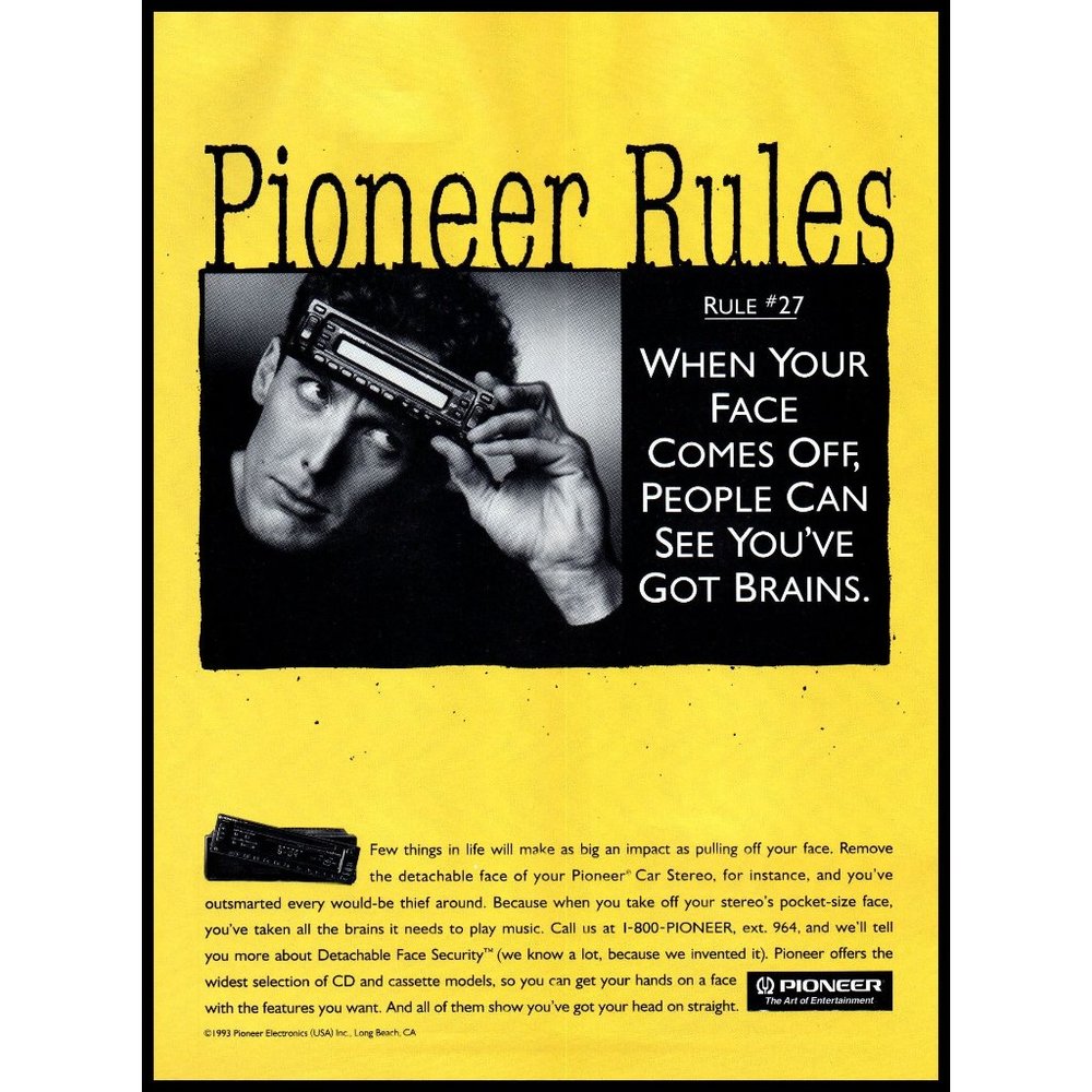 1993 Pioneer Car Audio Stereo Vintage Print Ad CD Player Rules Wall Art Photo